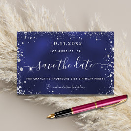 Birthday Party navvin blue silber rett Datum Budge Flyer