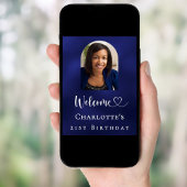 Birthday party navy blue arch photo welcome poster