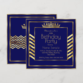Birthday Party Navy Blue Gold Crown Art Deco Einladung