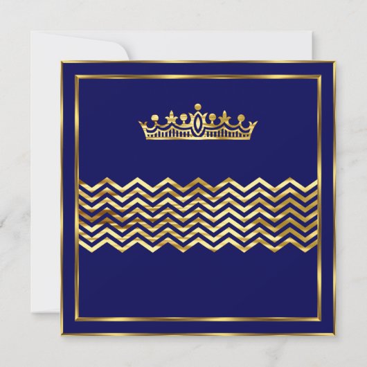 Birthday Party Navy Blue Gold Crown Art Deco Einladung (Rückseite)