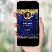 Birthday party navy blue gold diamond photo einladung