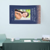 Birthday Party Navy Blue Rosen Gold Pink Glitzer Banner (Messeveranstaltung)