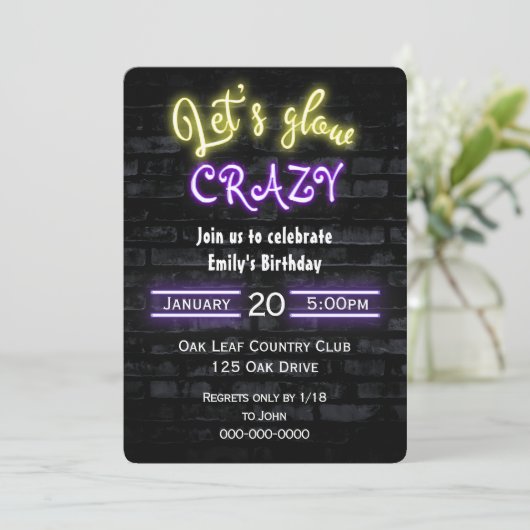 Birthday Party Neon Sign on Bridge Einladung (Stehend Vorderseite)