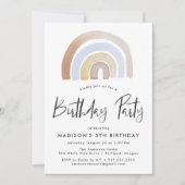 Birthday Party niedlich Blue and Brown Rainbow Einladung (Vorderseite)