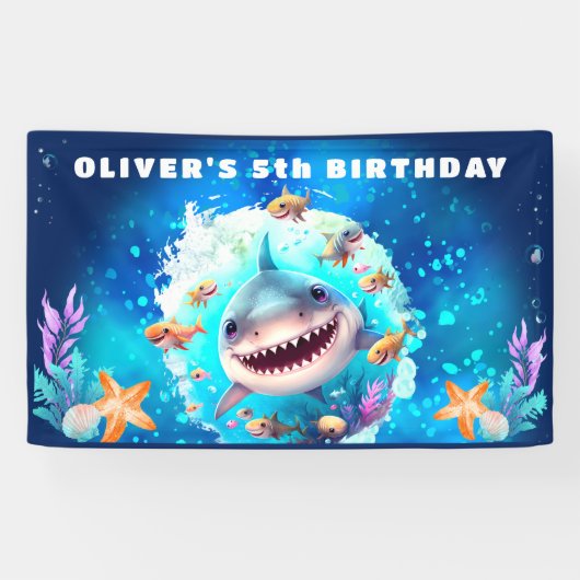 Birthday Party niedlich Shark Boy Banner (Horizontal)