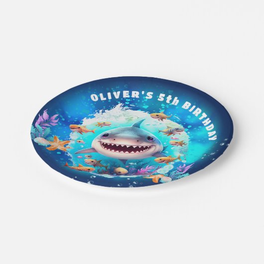 Birthday Party niedlich Shark Boy Pappteller (Schrägansicht)