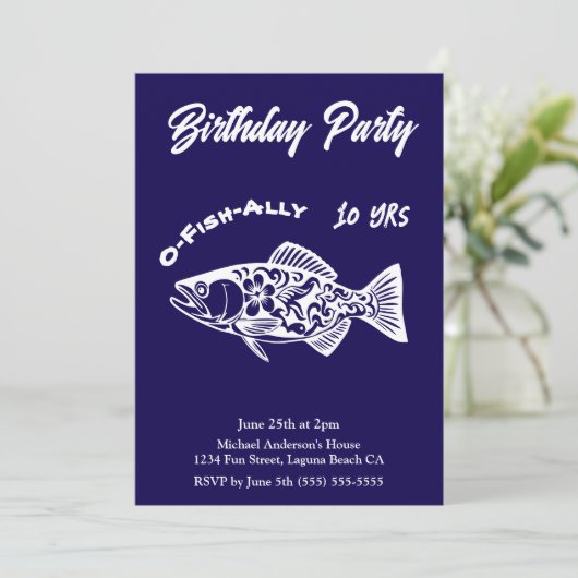 Birthday Party-O-Fish-ally Hawaiian Fish Einladung (Stehend Vorderseite)