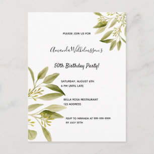Birthday Party olivengrün botanische Einladung Postkarte