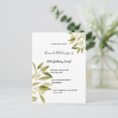Birthday Party olivengrün botanische Einladung Postkarte (Stehend Vorderseite)