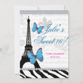 Birthday Party Paris Card Eiffel Tower Butterfly G Einladung (Rückseite)