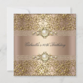 Birthday Party Pearl Coffee Creme Gold-Kette Einladung (Vorderseite)