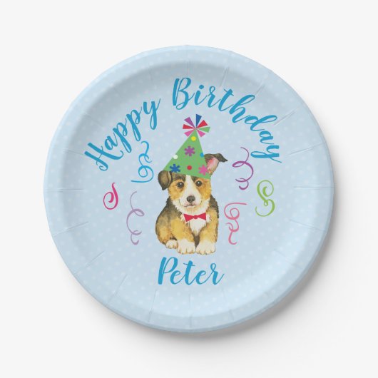 Birthday Party Pembroke Welsh Corgi Paper Teller (Vorderseite)
