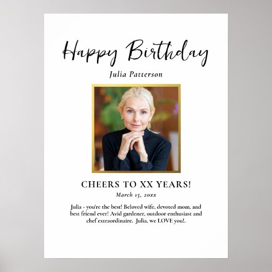 Birthday Party Photo Black Gold White Fun Welcome Poster (Vorne)