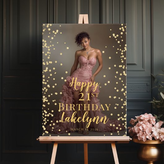 Birthday party photo gold font welcome poster