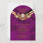Birthday Party Plum Faux Velvet Gold Diamonds Gems Einladung (Rückseite)