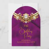 Birthday Party Plum Faux Velvet Gold Diamonds Gems Einladung (Vorderseite)