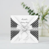 Birthday Party Polka Dot Schwarz-weiß Diamond Einladung (Stehend Vorderseite)