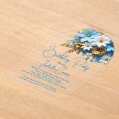 Birthday Party Powder Blue Gold White Floral Acryleinladungen (Ablage )