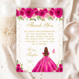 Birthday Party - Prinzessin von Floral Brown Dankeskarte