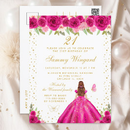 Birthday Party - Prinzessin von Floral Brown Postkarte