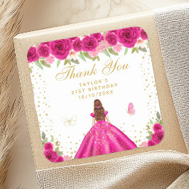 Birthday Party - Prinzessin von Floral Brown Quadratischer Aufkleber