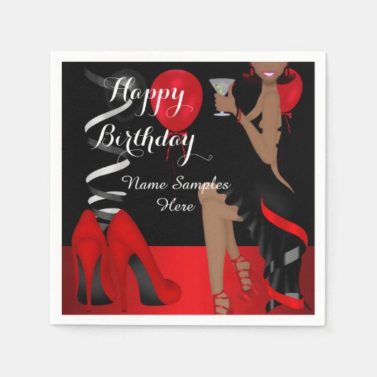 Birthday Party Red Black Shoe High Heels Ethnisch Serviette (Vorderseite)