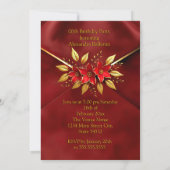 Birthday Party Red Flowers Faux Crush Velvet Gold Einladung (Rückseite)