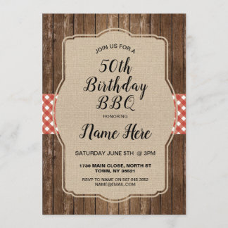 Birthday Party Red Gingham Burlap GRILLEN Invite Einladung