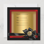Birthday Party Red Gold Black Bow Einladung (Rückseite)