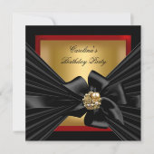 Birthday Party Red Gold Black Bow Einladung (Vorderseite)