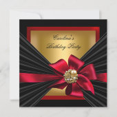 Birthday Party Red Gold Black Bow Jewel Einladung (Vorderseite)