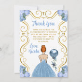 Birthday Party Red Hair Princess Blue  Dankeskarte (Vorderseite)