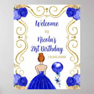 Birthday Party Red Hair Princess Blue Willkommen Poster