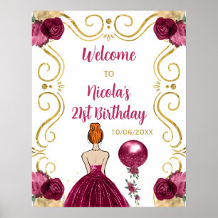 Birthday Party Red Hair Princess Dark Red Willkomm Poster