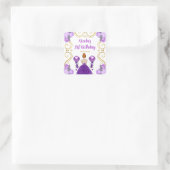 Birthday Party Red Hair Princess in Purple Quadratischer Aufkleber (Tasche)