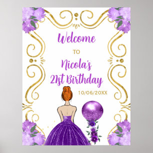 Birthday Party Red Hair Princess Lila Willkommen Poster