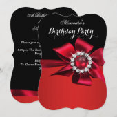 Birthday Party Red Pearl Diamond Bow Einladung (Vorne/Hinten)