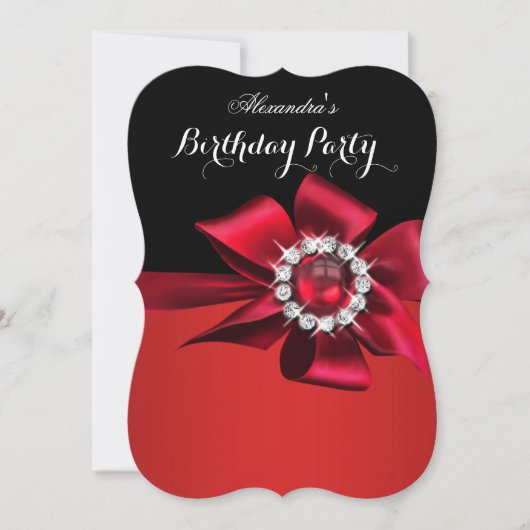 Birthday Party Red Pearl Diamond Bow Einladung (Vorderseite)