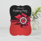 Birthday Party Red Pearl Diamond Bow Einladung (Stehend Vorderseite)