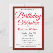 Birthday Party Red Sunburst Script Einladung (Vorderseite)