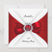 Birthday Party Red White Diamond Red Bow 2 Einladung (Vorderseite)