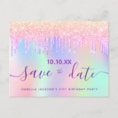 Birthday Party Regenbogen Glitzer rosa Save the Da Postkarte (Vorderseite)