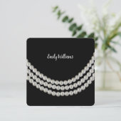 Birthday Party-Reihe Perlen auf schwarz Einladung (Stehend Vorderseite)