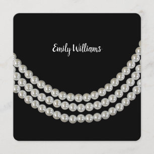 Birthday Party-Reihe Perlen auf schwarz Einladung