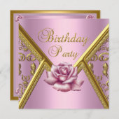Birthday Party Rosa Damask Gold Image Einladung (Vorne/Hinten)