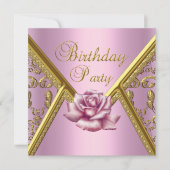 Birthday Party Rosa Damask Gold Image Einladung (Vorderseite)
