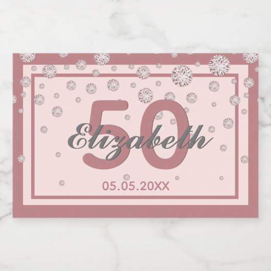 Birthday Party Rose Gold Funkeldiamanten Schaumweinetikett (Einzelnes Label)