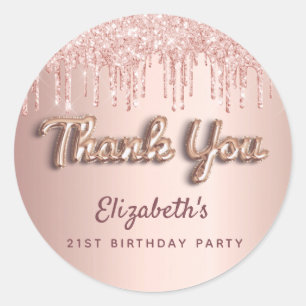 Birthday Party Rose gold pink Glitzer Danke Cl Runder Aufkleber