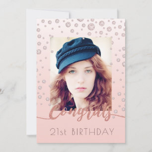 Birthday Party Rose Golddiamanten Glitzer Foto Einladung