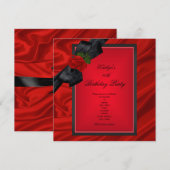 Birthday Party Rote Rose Black Bow Einladung (Vorne/Hinten)